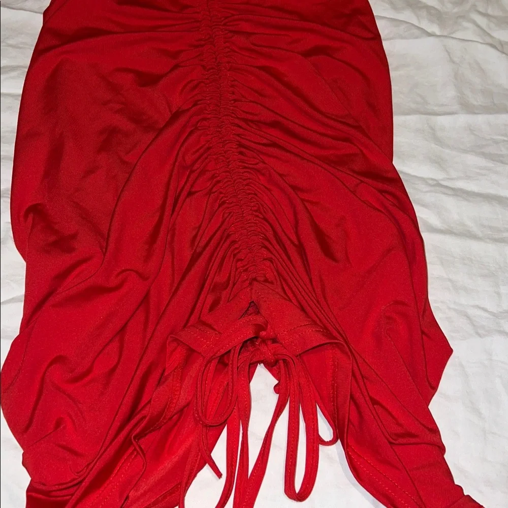 Red Ruched Mini Dress - Picture 4 of 4